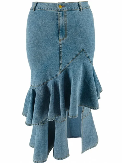 Plus Size High Waist Retro Denim Pencil Skirt - Image 4