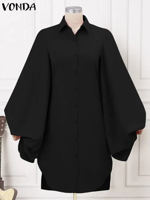 Women Elegant Long Sleeve Shirt Dress for Parties - Image 2