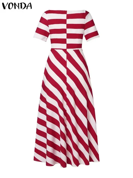 Women’s Sexy Off Shoulder Stripe Maxi Dress Bohemian Sundress - Image 3