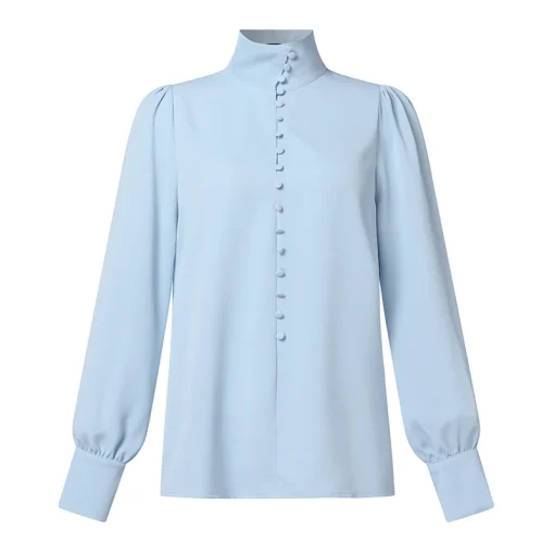 Elegant Long Sleeve Office Blouses with Stand Collar