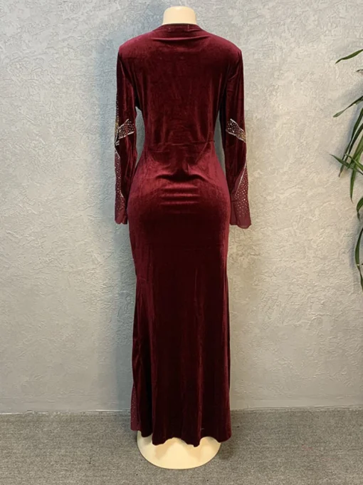 Elegant V-Neck Velvet Splicing Fish Tail Cocktail Dress - Image 4