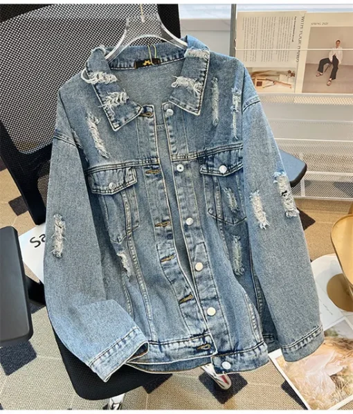 Plus Size Women's Long Sleeve Denim Jacket - Image 7