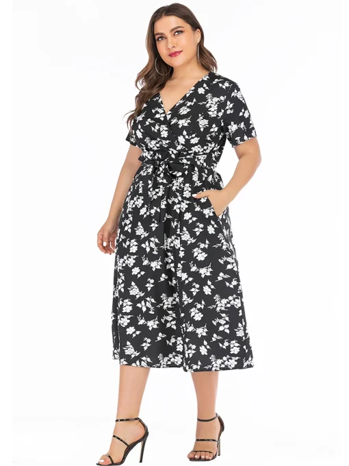 Plus Size Floral Print V-Neck Casual Maxi Dress - Image 3