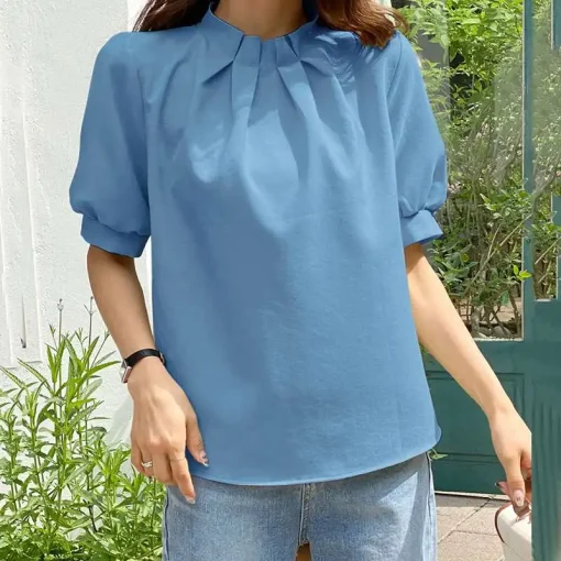 Women’s Elegant Short Puff Sleeve Office Blouse