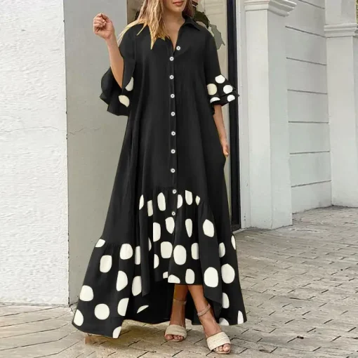 Plus Size Bohemian Polka Dot Maxi Ruffle Dress - Image 5