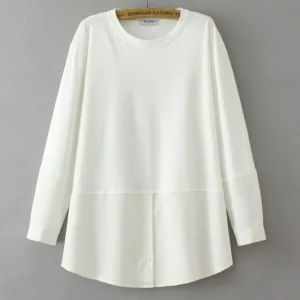 Women's Plus Size Long Sleeve Casual White T-Shirt