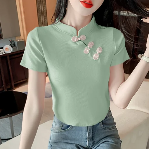 Women’s Chinese Style Half High Collar Summer Blouse