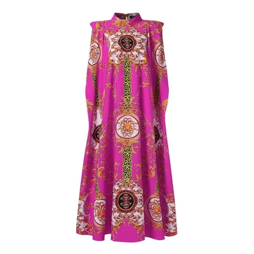 Women’s Elegant Printed Maxi Dress with Stand Collar - Image 6