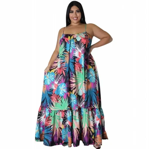 Plus Size Printed Cascading Ruffle Maxi Dress for Women - Image 7