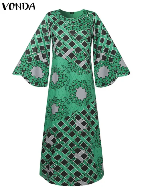 Women’s Floral Printed Bohemian Maxi Dress with Long Sleeves - Image 2