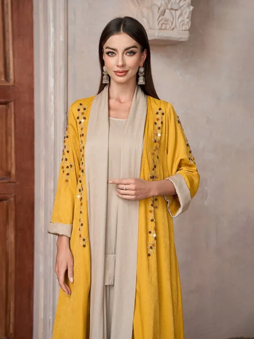 2-Piece Kaftan Jalabiya Arabian Embroidered Long Sleeve Dress - Image 5