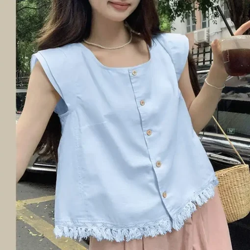 Casual Square Neck Flying Sleeve Vintage Blouses - Image 6