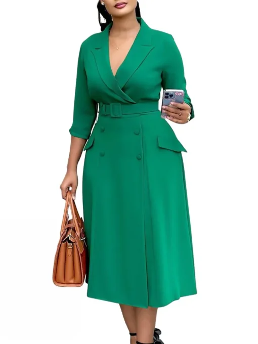 Plus Size Loose Office Lady Midi Dress for Women - Image 5