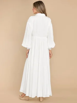 Plus Size Monochromatic White Linen Button-Down Casual Dress