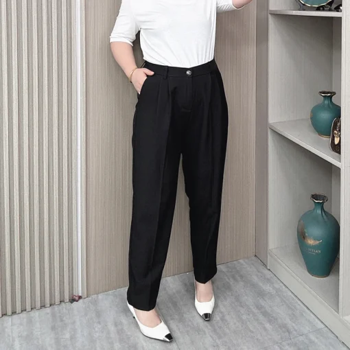 Women's High Waist Tailored Trousers, Plus Size, Professional Style - Image 3