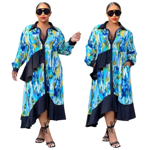 Plus Size Elegant Long Sleeve Midi Bohemian Dress - Image 2