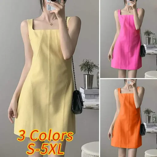 Sexy Sleeveless Mini Dress, Square Neck Summer Sundress