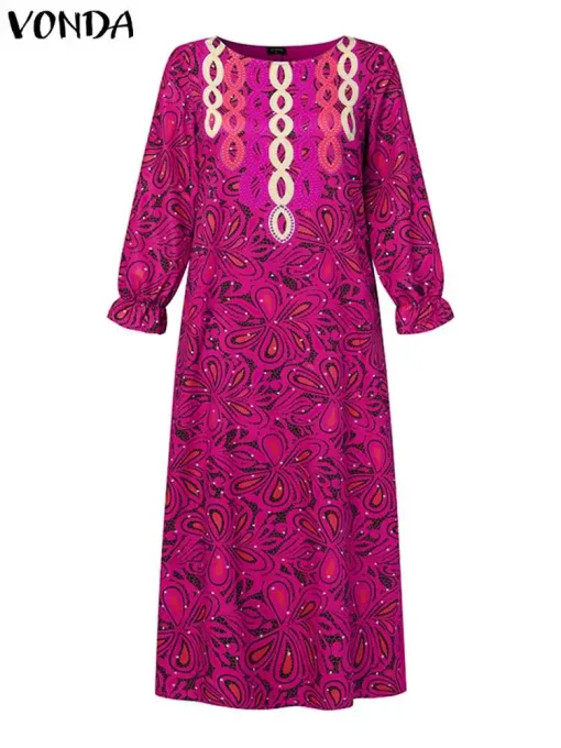 Bohemian Printed Maxi Dress with 3/4 Sleeves for Women - Image 3