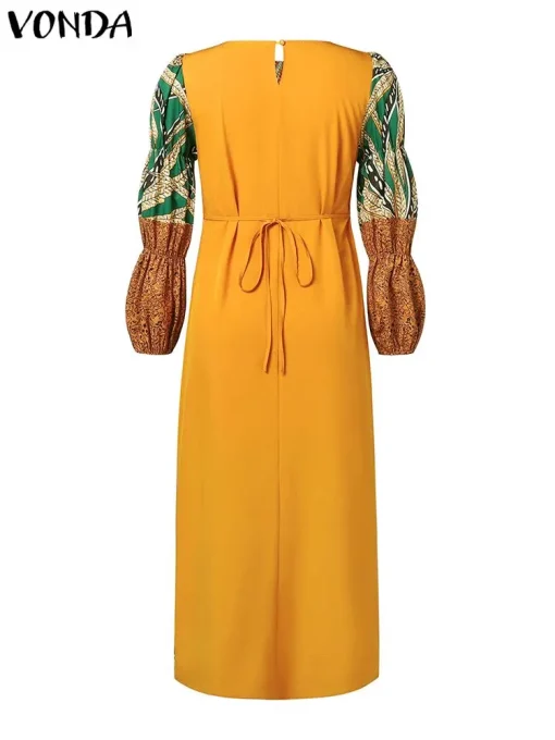 Bohemian Plus Size Printed Puff Sleeve Maxi Dress - Image 3