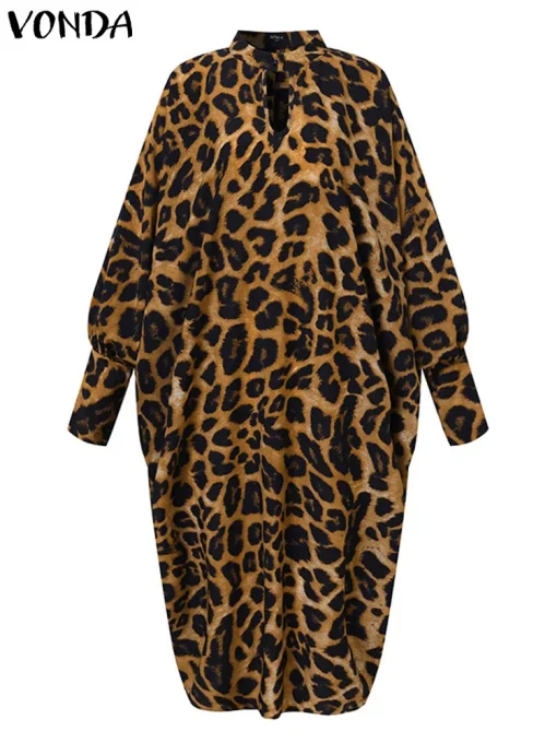 Plus Size   Leopard Printed Midi Dress for Women - Image 2