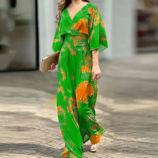 Plus Size Women’s V-Neck Printed Summer Jumpsuit - Image 5