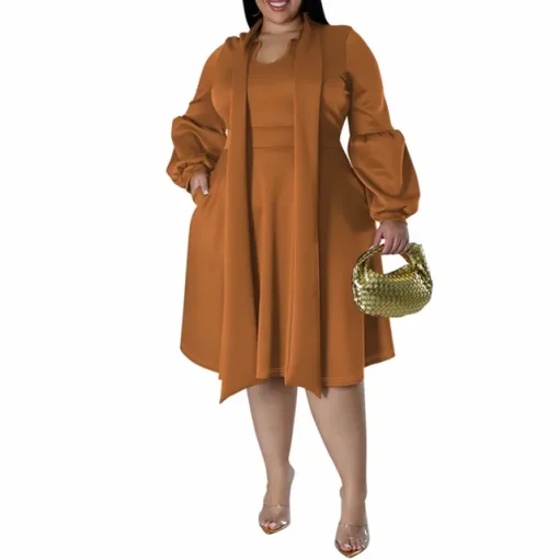 Plus Size Elegant Black Long Sleeve Midi Dress - Image 9