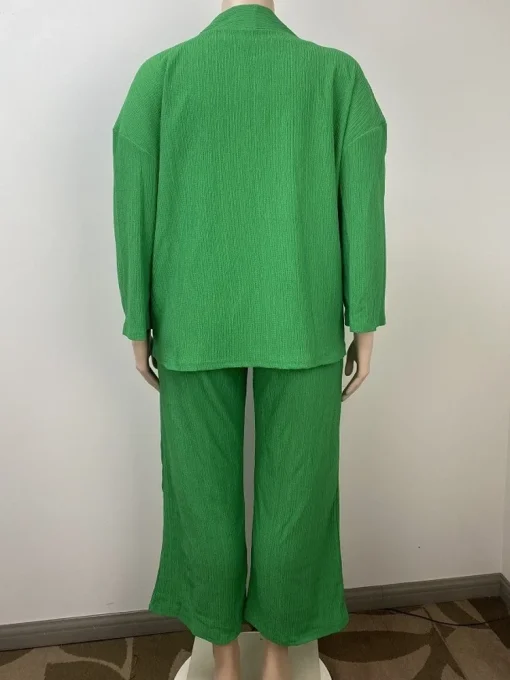 Plus Size Green Shirt and Wide Leg Pants Set - Image 4