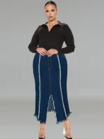 Plus Size High Waist Slit Retro Denim Pencil Skirt