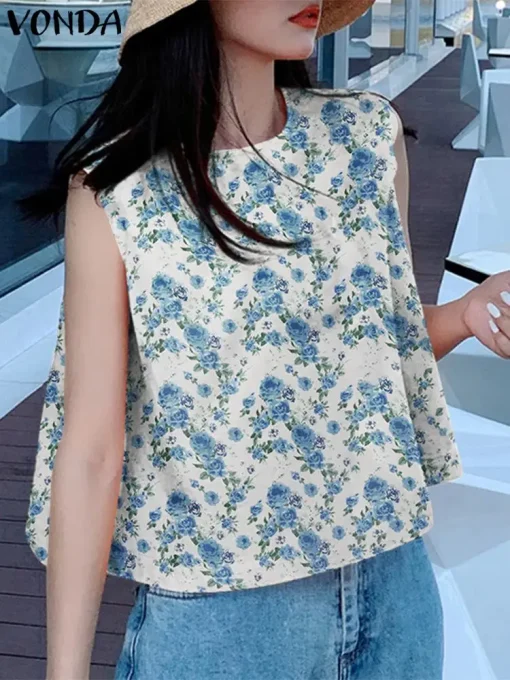 Bohemian Floral Printed Sleeveless Tops for Summer Style - Image 2