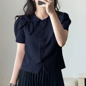 Women’s Elegant Short Sleeve Bow Fashion Blouse