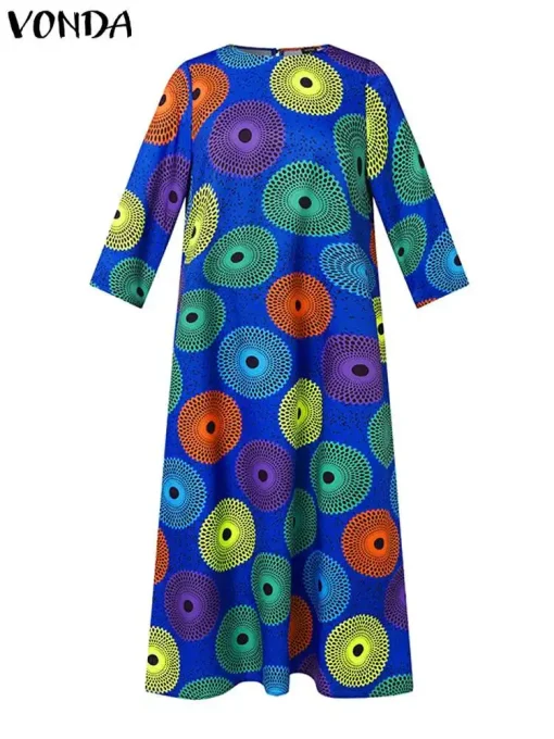 Vintage Bohemian Printed Maxi Dress with 3/4 Sleeves - Image 2