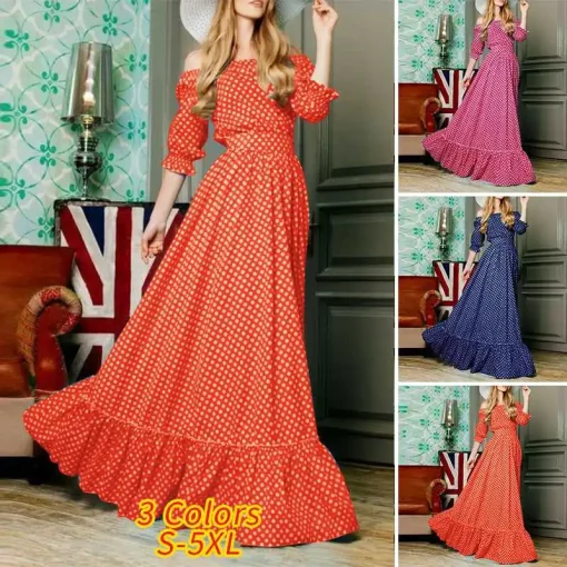 Plus Size Bohemian Polka Dot Maxi Dress - Image 5