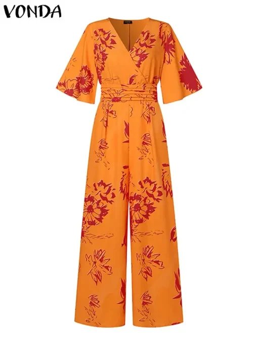 Plus Size Women’s V-Neck Printed Summer Jumpsuit - Image 2