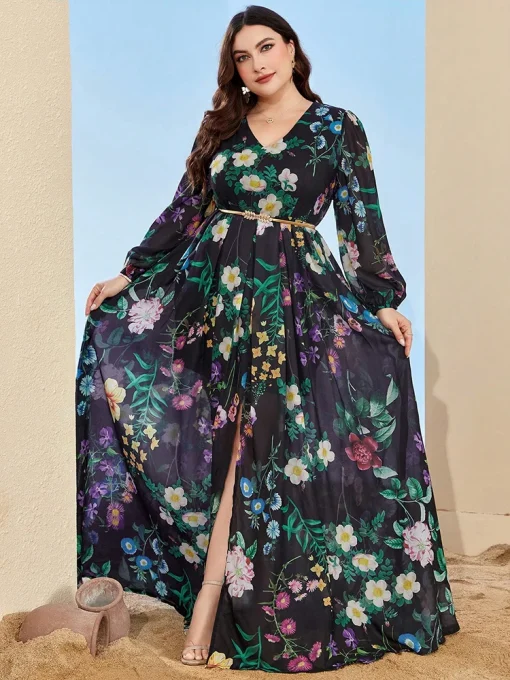 Plus Size Elegant Chiffon Maxi Dress with High Split - Image 4