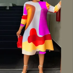 Plus Size   Elegant Bohemian Printed A-Line Dress