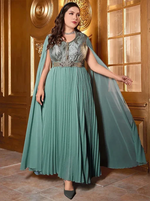 Plus-Size Women’s Maxi Arab Party Dress with Cape Sleeves - Image 3