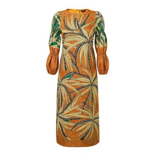 Bohemian Plus Size Printed Puff Sleeve Maxi Dress - Image 5