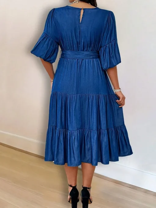 Plus Size Denim Loose Casual Midi Dress - Image 4