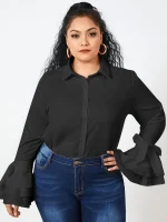 Plus Size White Blouse with Long Flare Sleeves