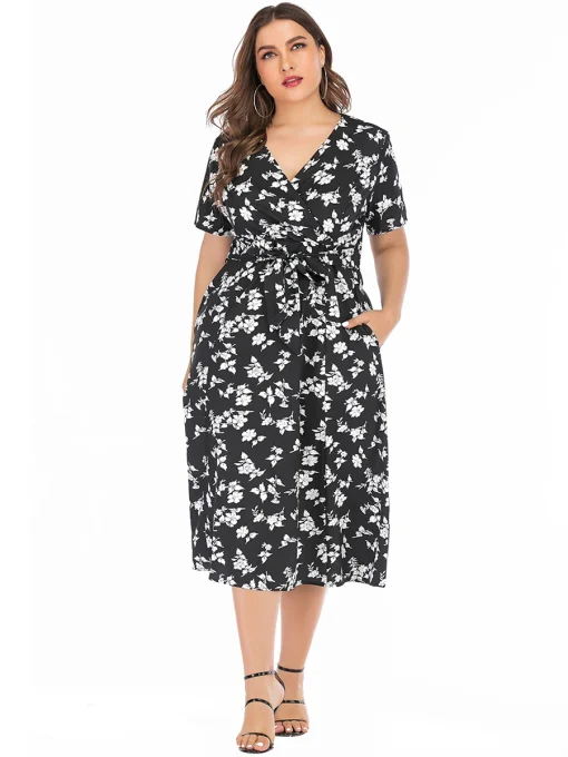 Plus Size Floral Print V-Neck Casual Maxi Dress - Image 2