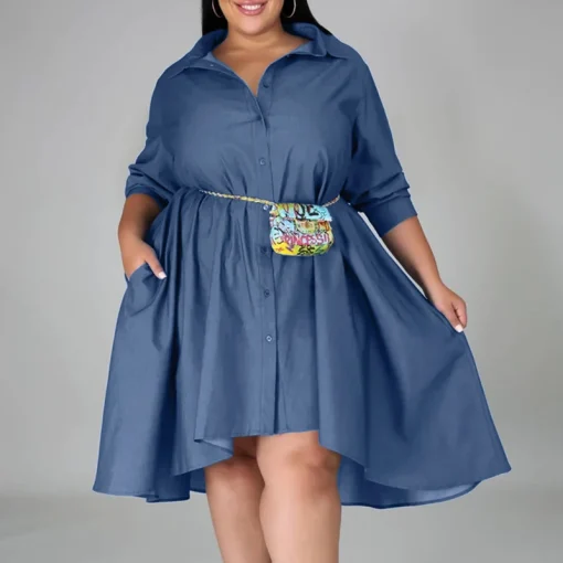 Plus Size Vintage Denim Shirt Dress for Women - Image 5