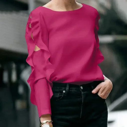 Plus Size Elegant Ruffled Blouse with Long Sleeves - Image 6