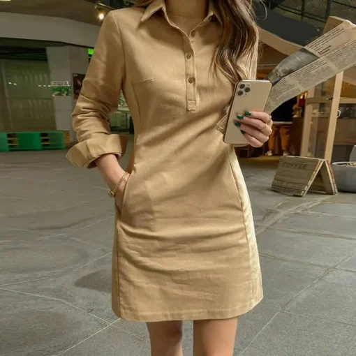 Women’s Sexy Long Sleeve Mini Shirt Sundress - Image 6