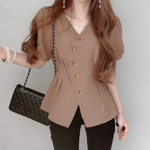 Elegant Summer Peplum Blouse with Puff Sleeves - Image 9