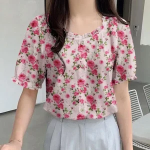 Floral Printed Puff Sleeve Blouses for Summer Style