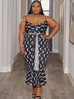 Plus Size Midi Dress with Straps and Floral Print