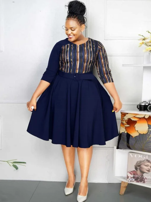 Plus Size Office Lady Casual Midi Dress for Women - Image 2