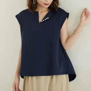 Women’s Elegant Vintage V-Neck Solid Color Blouse
