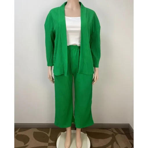 Plus Size Green Shirt and Wide Leg Pants Set - Image 7