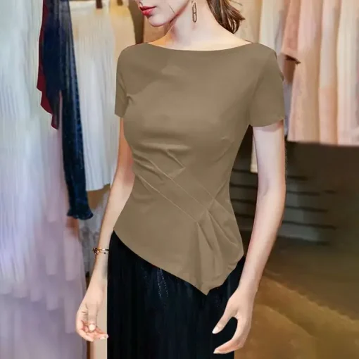 Women's Elegant Pleated Short Sleeve Blouse - Image 6